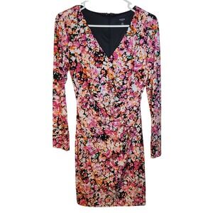Guess Floral Print Ruched Long Sleeve Bodycon Dress Size 10
